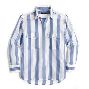 J. Crew Blue and White Striped Women’s Button Down Shirt - Size Medium